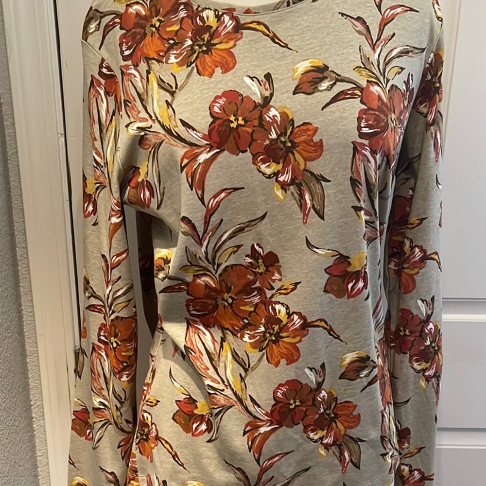 Croft&Barrow Orange and Brown Long Sleeve Blouse XL NWT